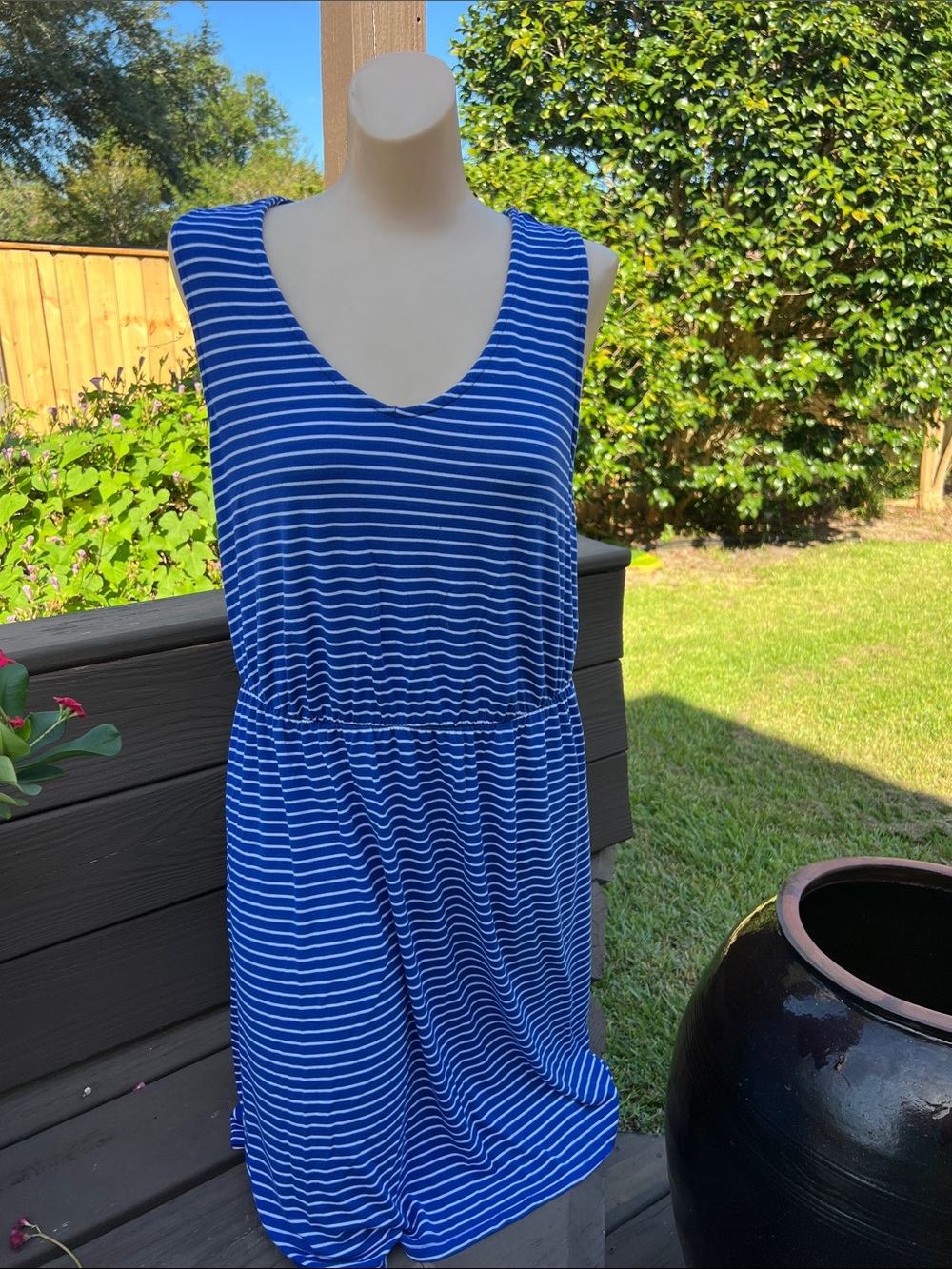 Merona Blue and White Striped Sleeveless Midi Dress